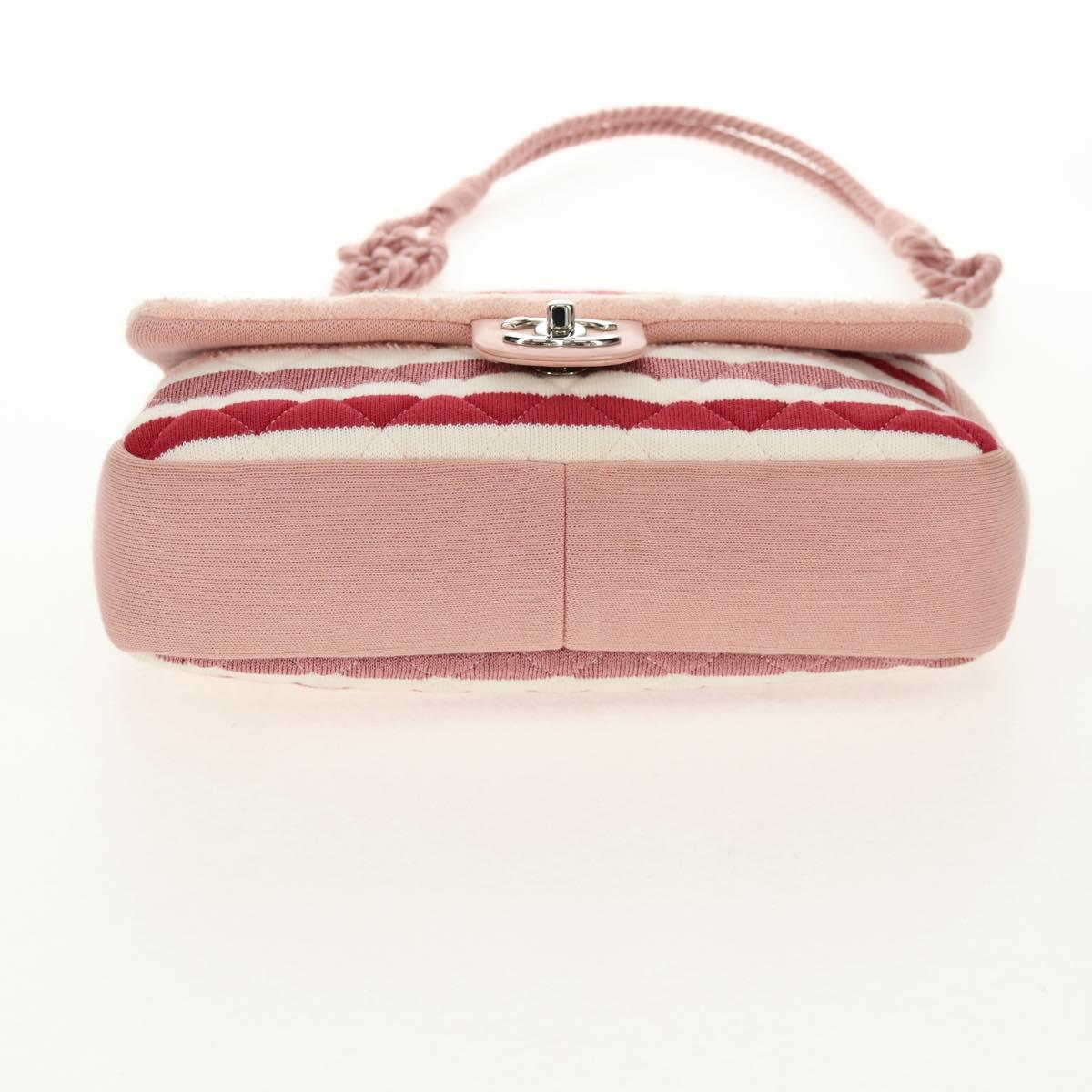 CHANEL Matelasse Chain Bag Knitted Fabrics 2way Pink Silver CC Auth 140495M