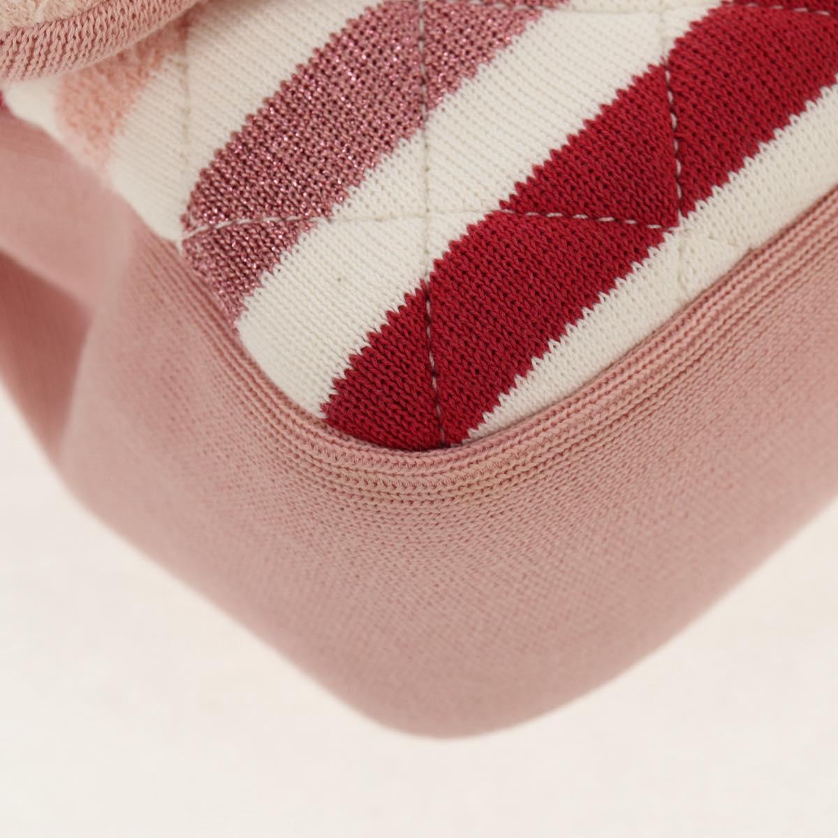 CHANEL Matelasse Chain Bag Knitted Fabrics 2way Pink Silver CC Auth 140495M