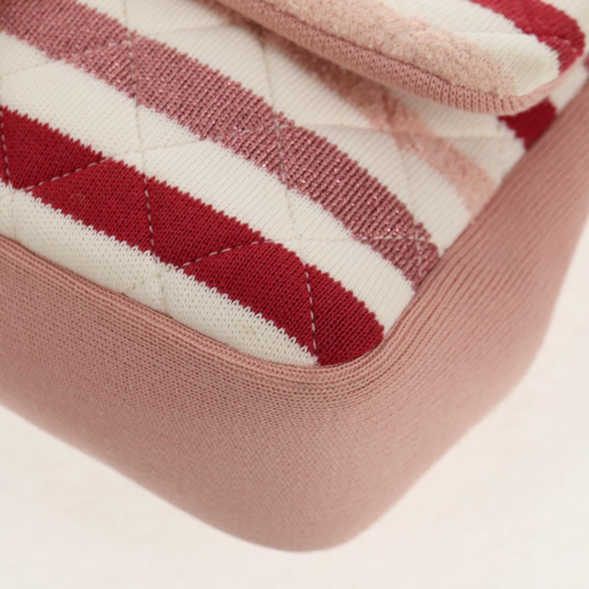 CHANEL Matelasse Chain Bag Knitted Fabrics 2way Pink Silver CC Auth 140495M