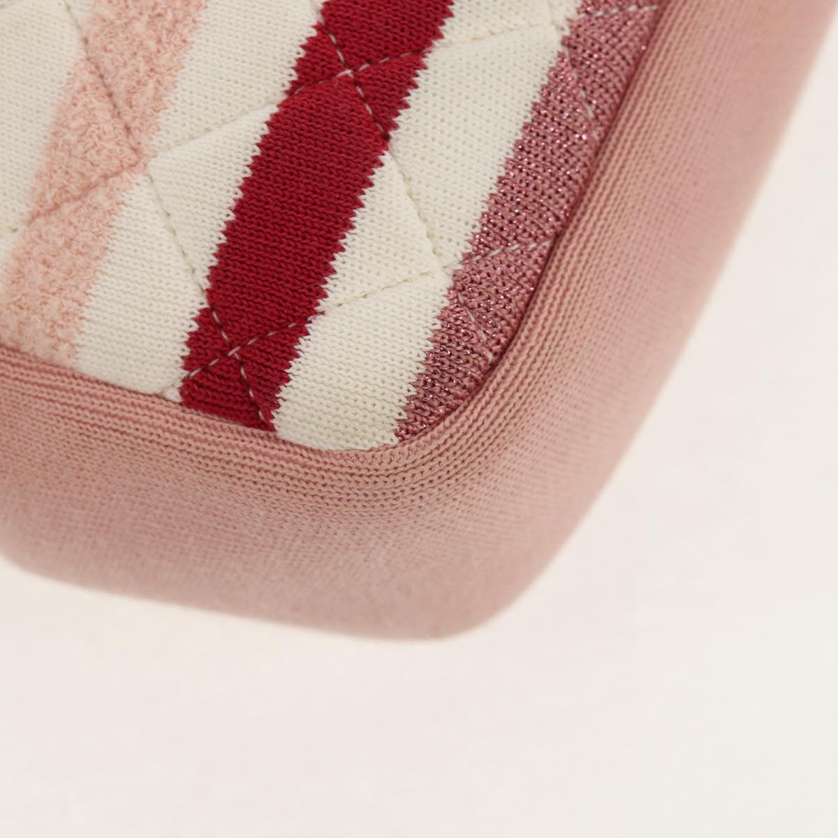 CHANEL Matelasse Chain Bag Knitted Fabrics 2way Pink Silver CC Auth 140495M