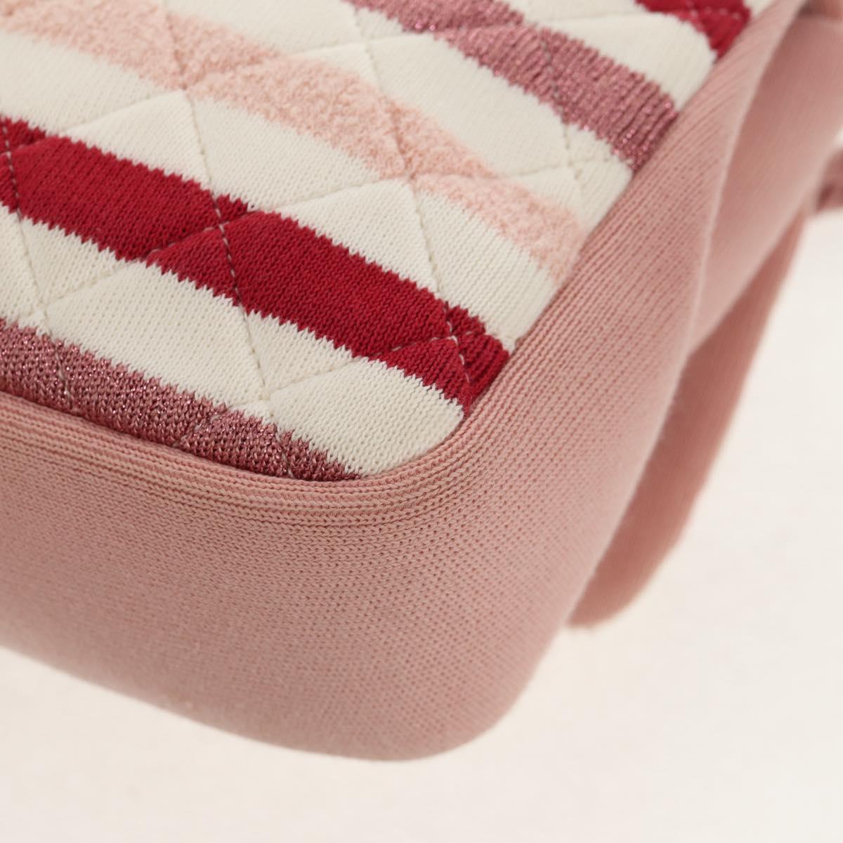 CHANEL Matelasse Chain Bag Knitted Fabrics 2way Pink Silver CC Auth 140495M