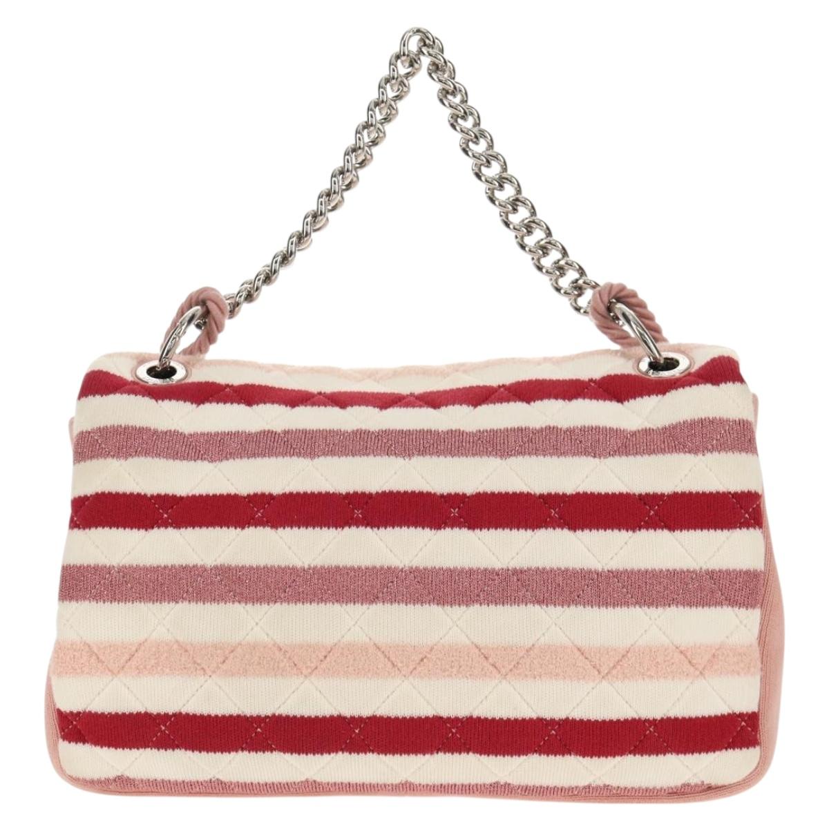 CHANEL Matelasse Chain Bag Knitted Fabrics 2way Pink Silver CC Auth 140495SM