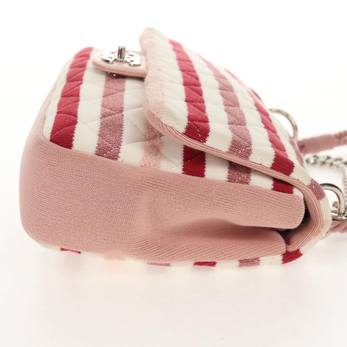 CHANEL Matelasse Chain Bag Knitted Fabrics 2way Pink Silver CC Auth 140495SM