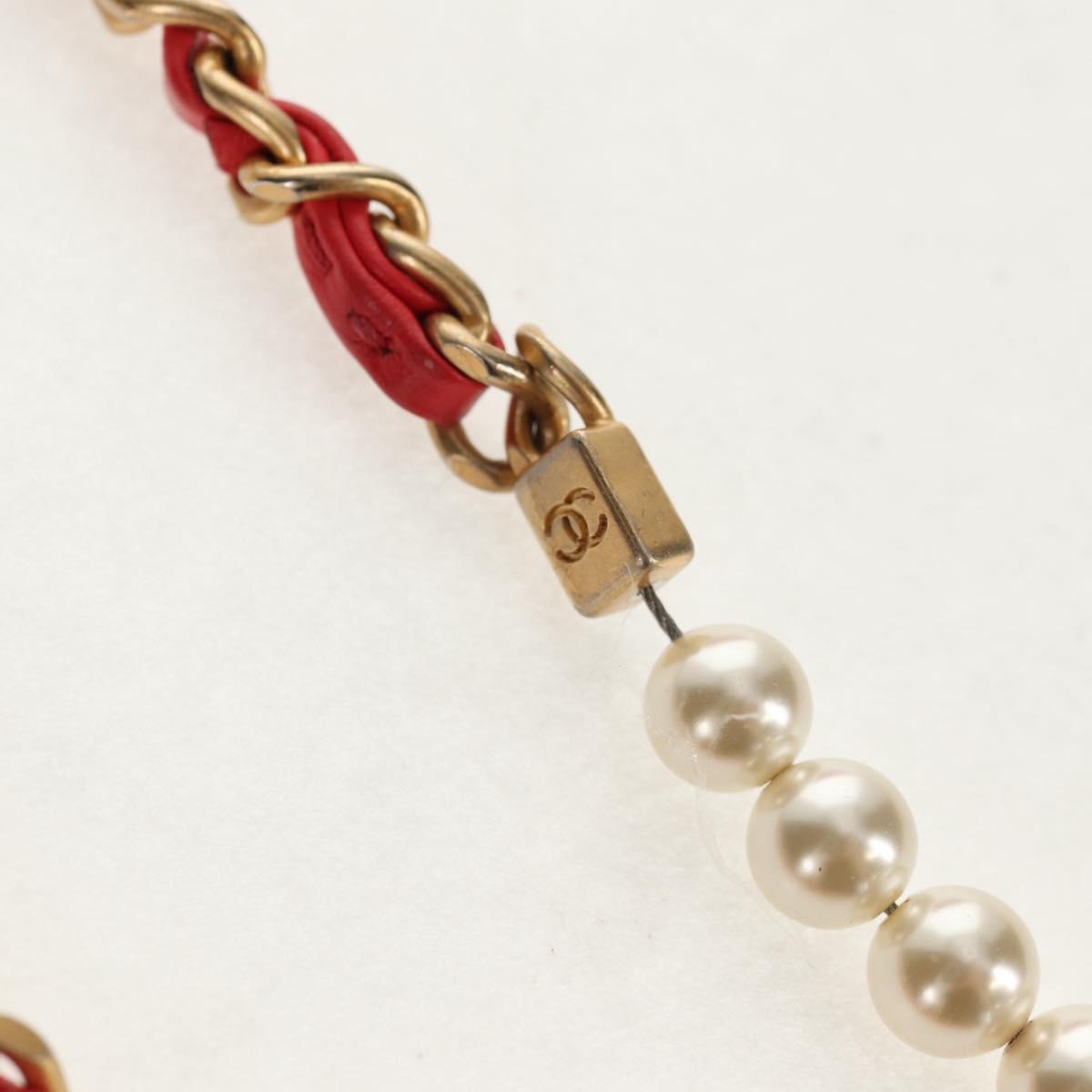 CHANEL Chain Matelasse Shoulder Bag Calf Skin 2way Red Gold CC Auth 140496M