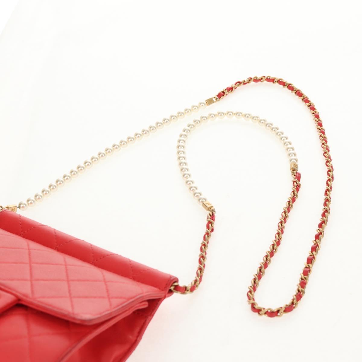 CHANEL Chain Matelasse Shoulder Bag Calf Skin 2way Red Gold CC Auth 140496M