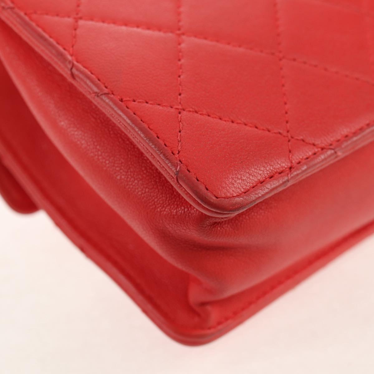 CHANEL Chain Matelasse Shoulder Bag Calf Skin 2way Red Gold CC Auth 140496M