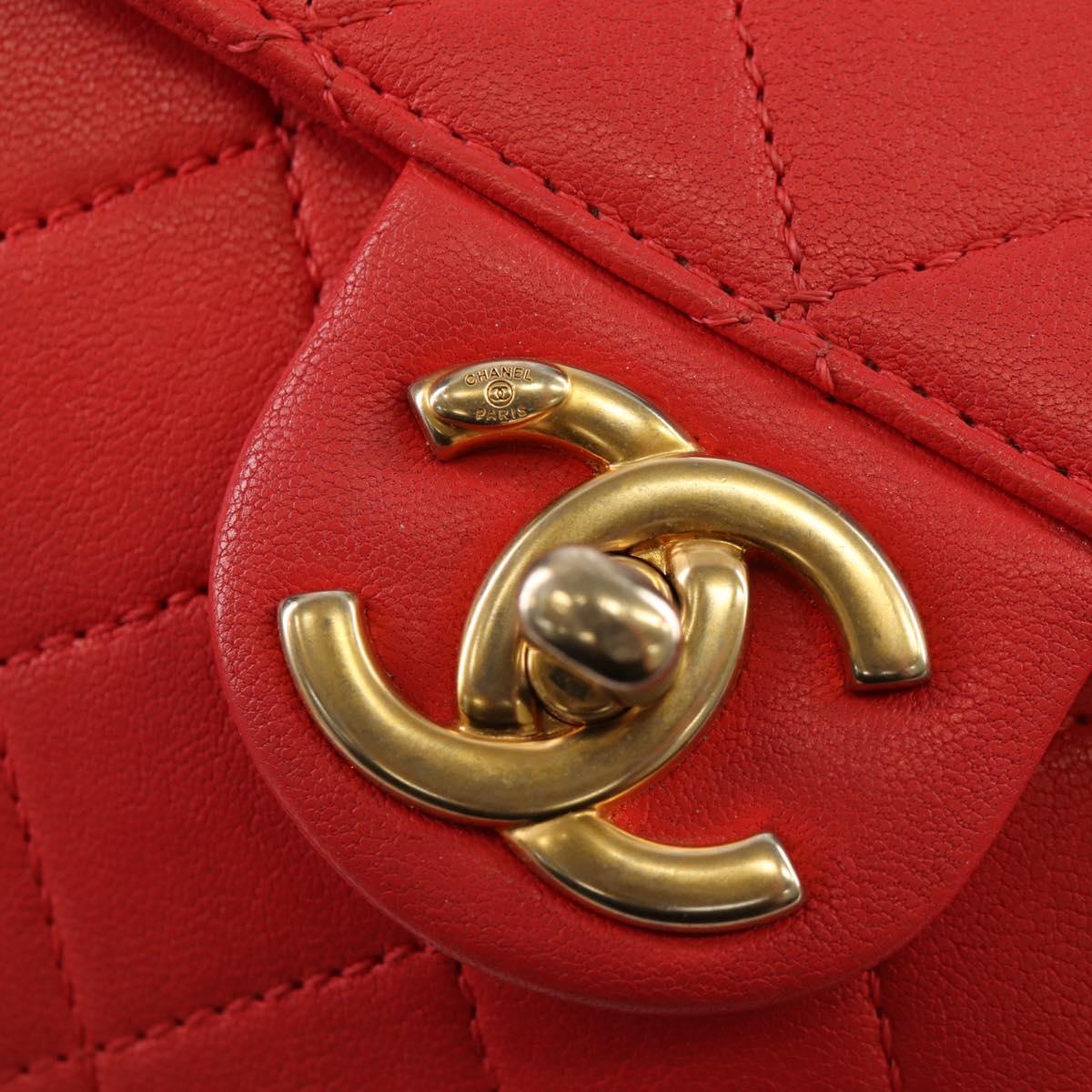 CHANEL Chain Matelasse Shoulder Bag Calf Skin 2way Red Gold CC Auth 140496M