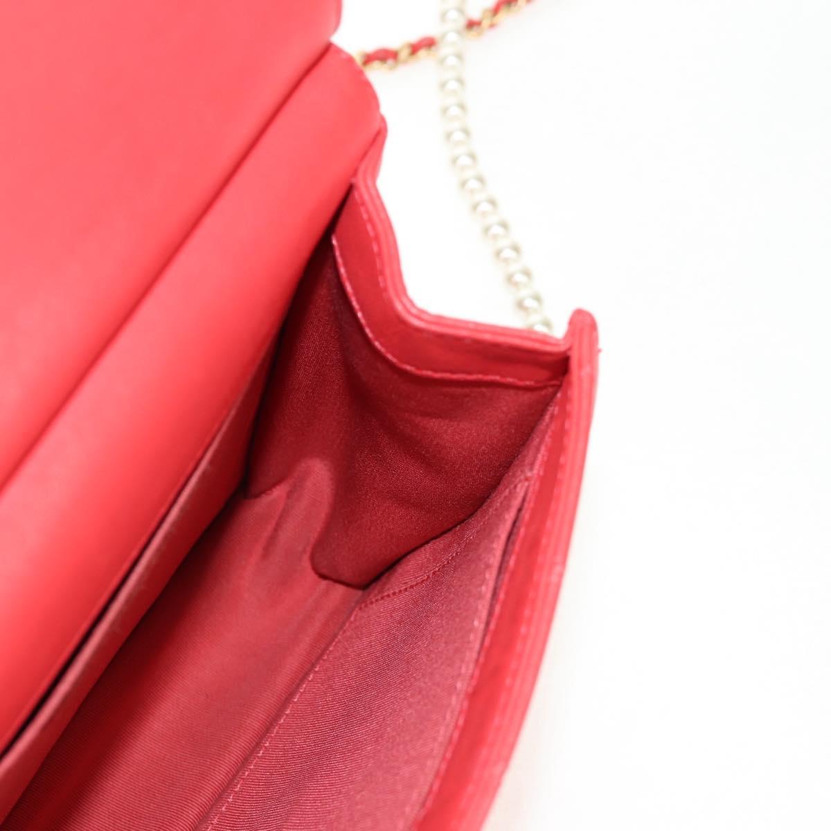 CHANEL Chain Matelasse Shoulder Bag Calf Skin 2way Red Gold CC Auth 140496M