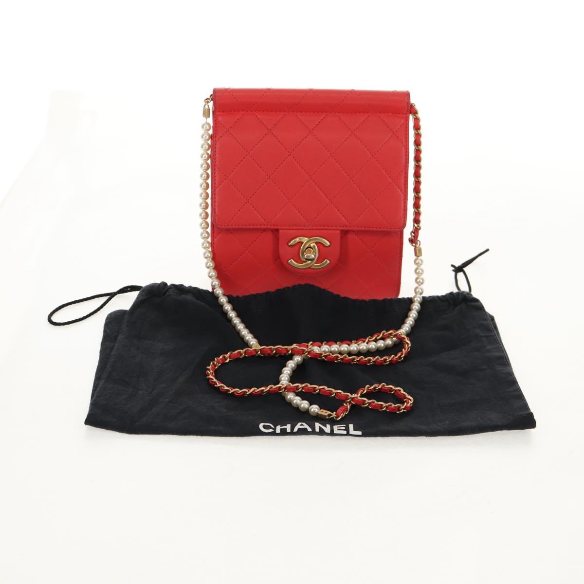 CHANEL Chain Matelasse Shoulder Bag Calf Skin 2way Red Gold CC Auth 140496M