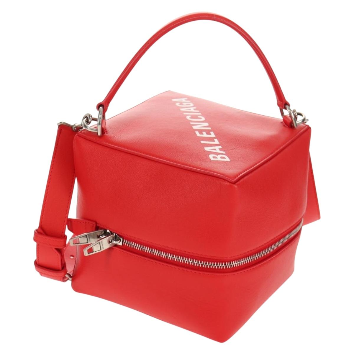 BALENCIAGA 4X4 Hand Bag Leather 2way Red Silver 748197 Auth 140502M