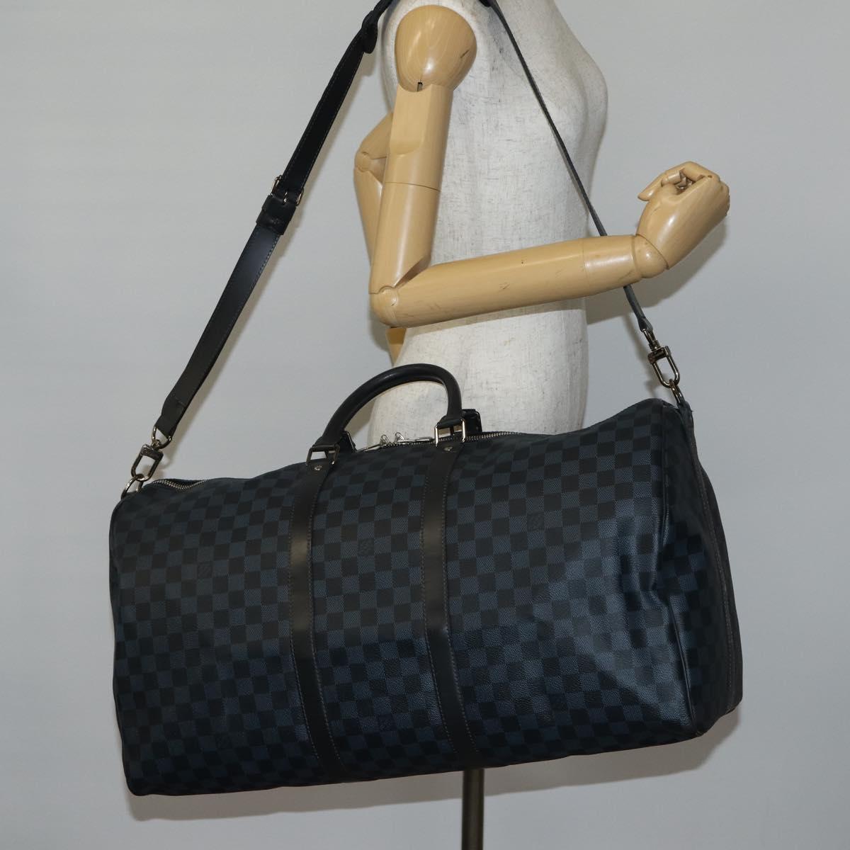 LOUIS VUITTON Damier Cobalt Keepall Bandouliere 55 Boston Bag N41356 Auth 140505