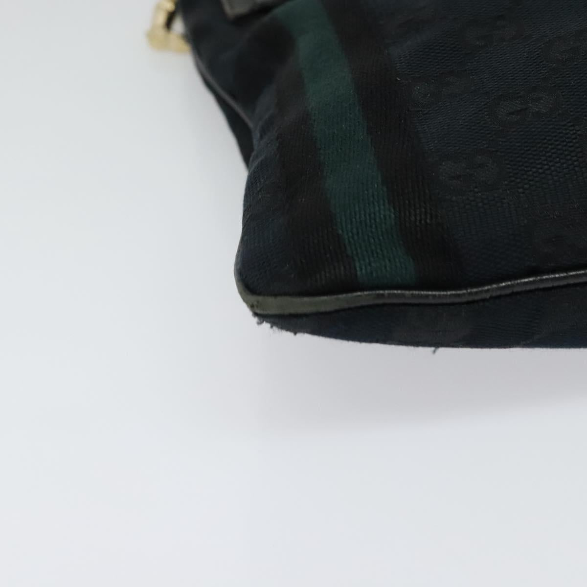 GUCCI GG Canvas Sherry Line Shoulder Bag Black Gold 144388 Auth 140536