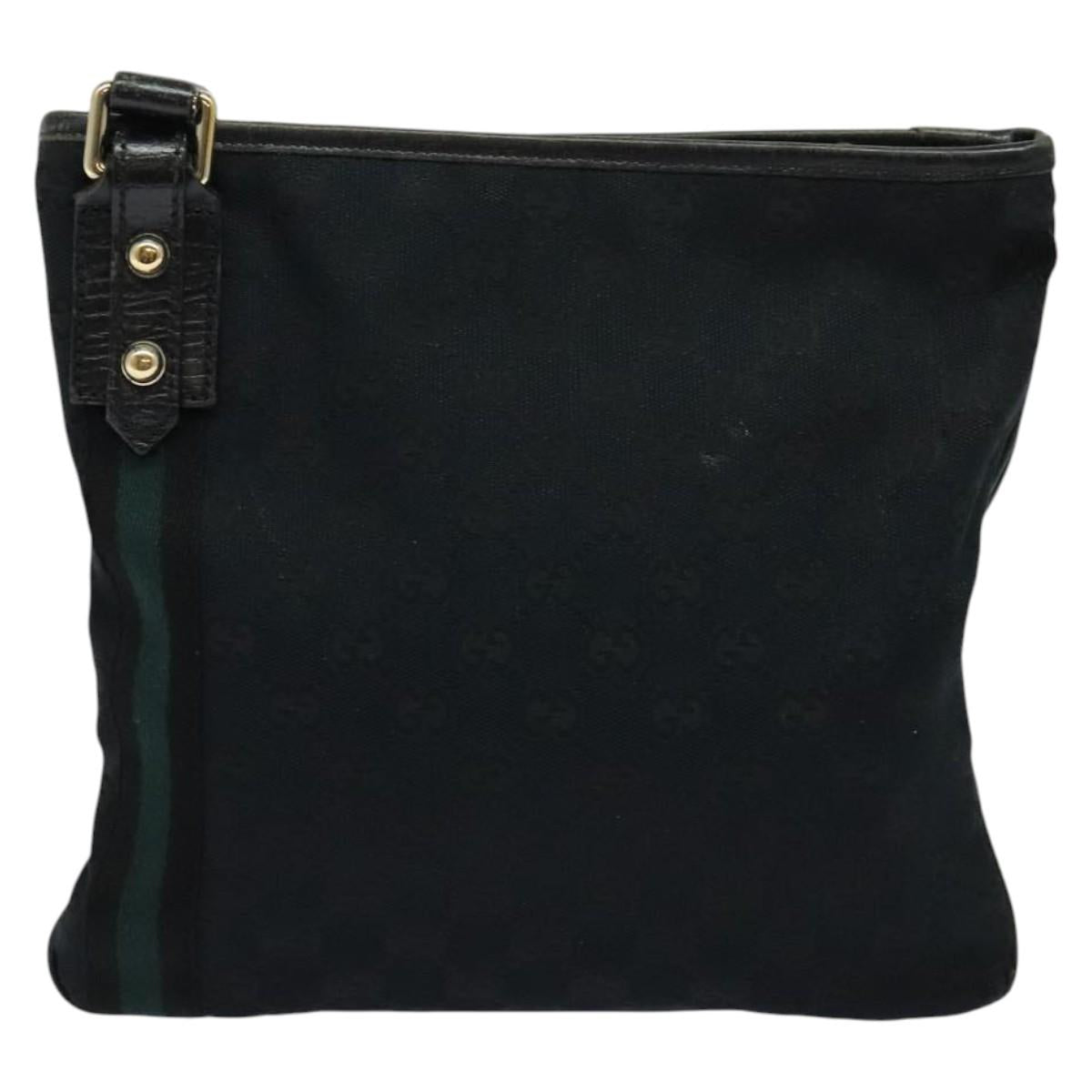 GUCCI GG Canvas Sherry Line Shoulder Bag Black Gold 144388 Auth 140536