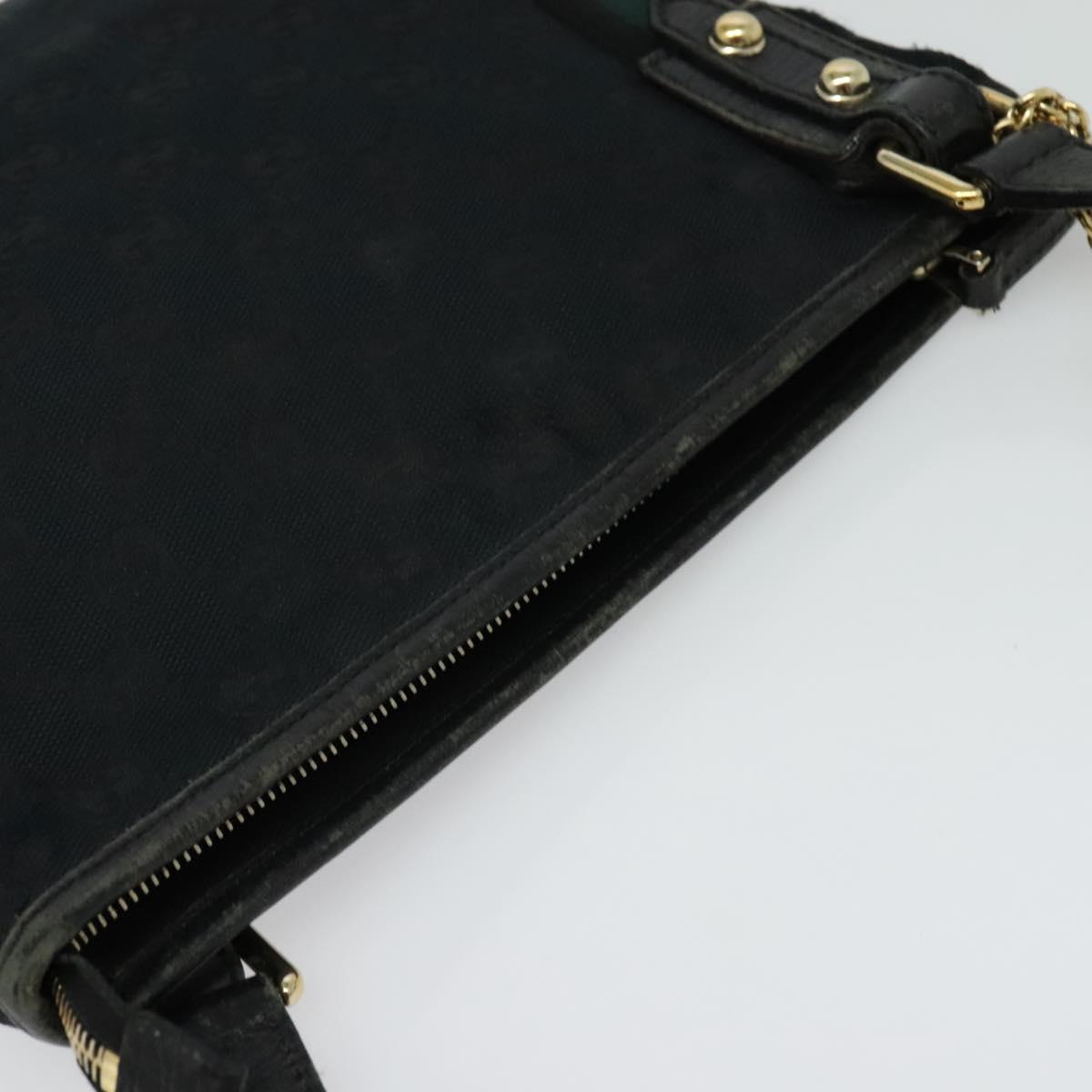 GUCCI GG Canvas Sherry Line Shoulder Bag Black Gold 144388 Auth 140536