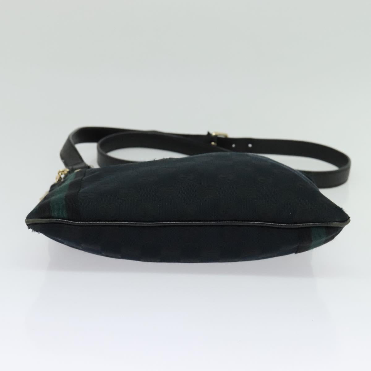 GUCCI GG Canvas Sherry Line Shoulder Bag Black Gold 144388 Auth 140536