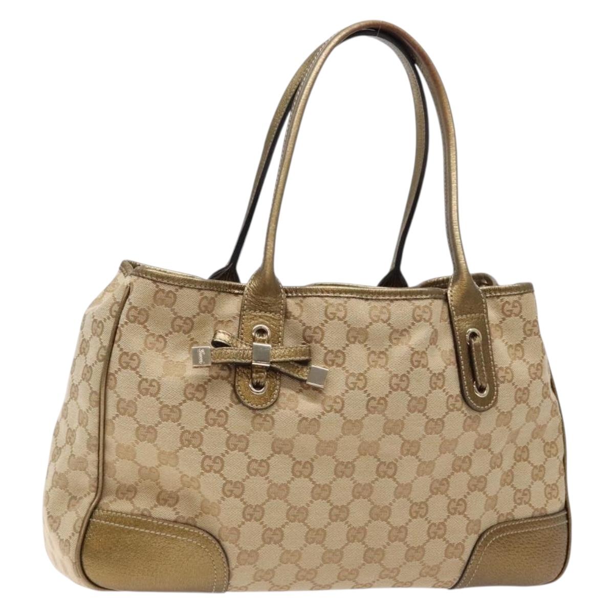 GUCCI GG Canvas Tote Bag Beige Gold 163805 Auth 140537