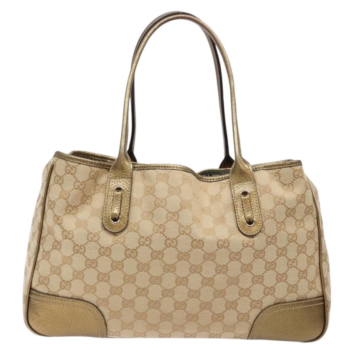GUCCI GG Canvas Tote Bag Beige Gold 163805 Auth 140537