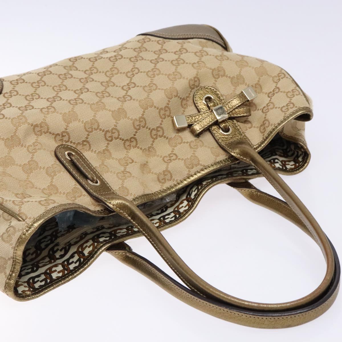 GUCCI GG Canvas Tote Bag Beige Gold 163805 Auth 140537