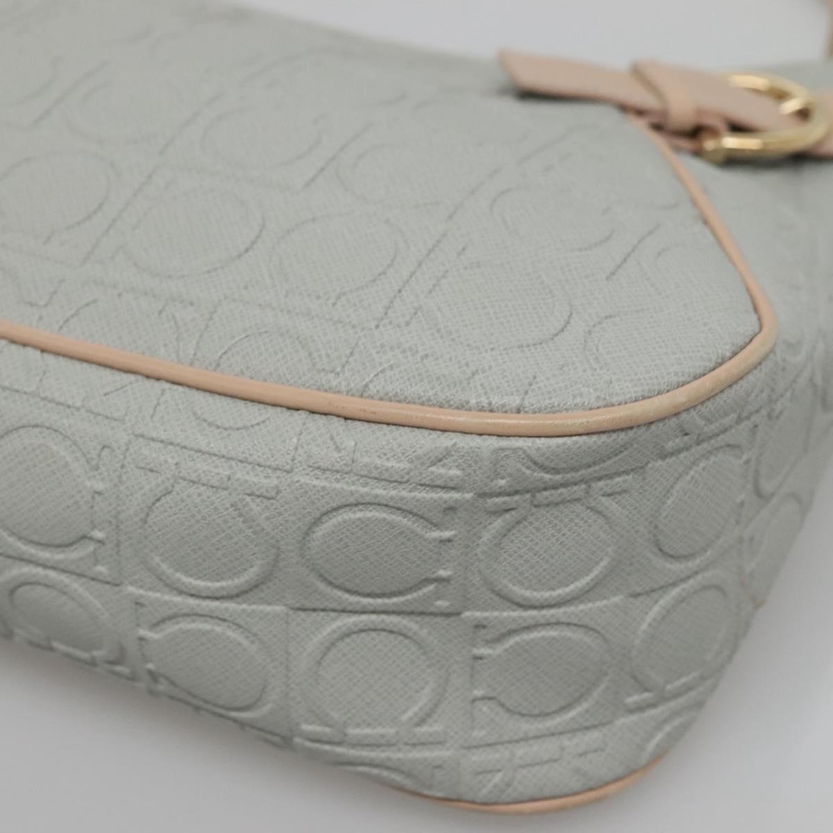 Salvatore Ferragamo Gancini Shoulder Bag Leather Gray Beige gold Auth 140541