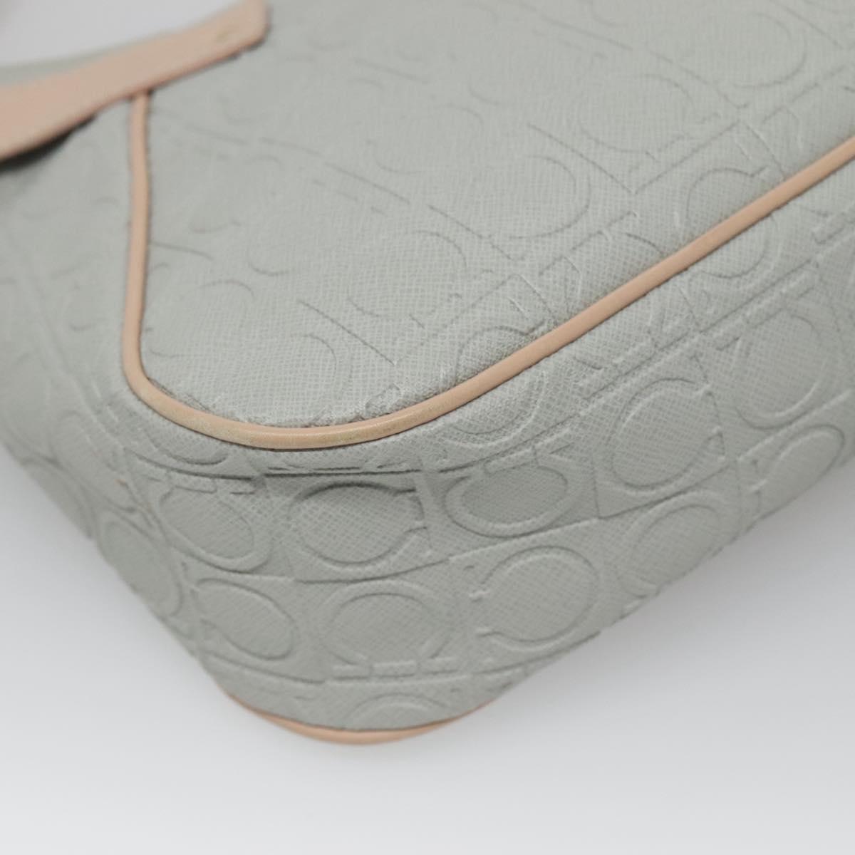 Salvatore Ferragamo Gancini Shoulder Bag Leather Gray Beige gold Auth 140541