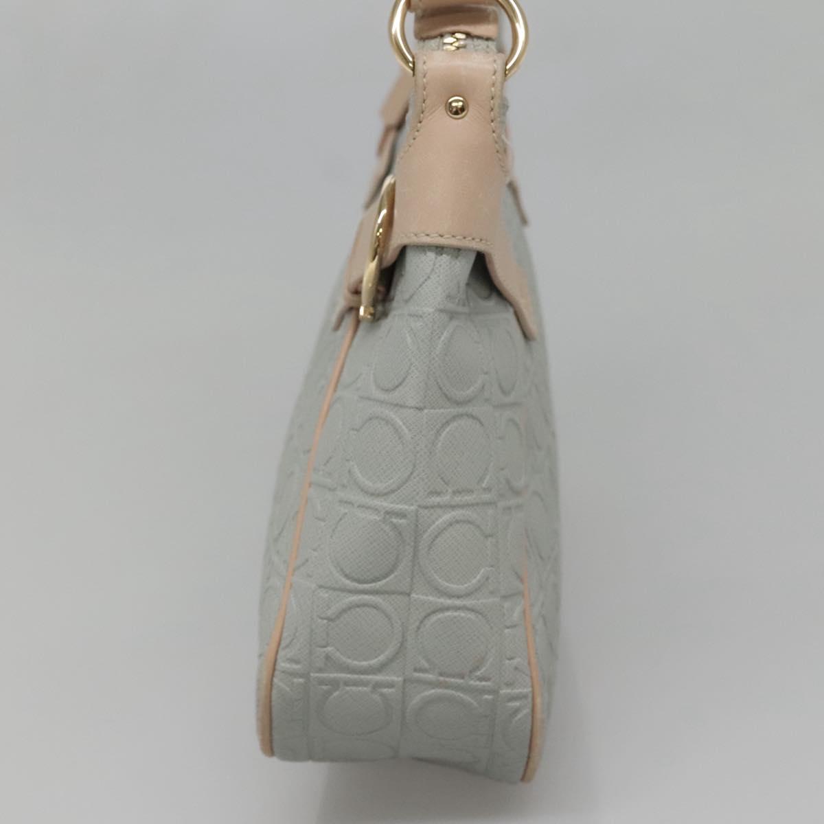 Salvatore Ferragamo Gancini Shoulder Bag Leather Gray Beige gold Auth 140541