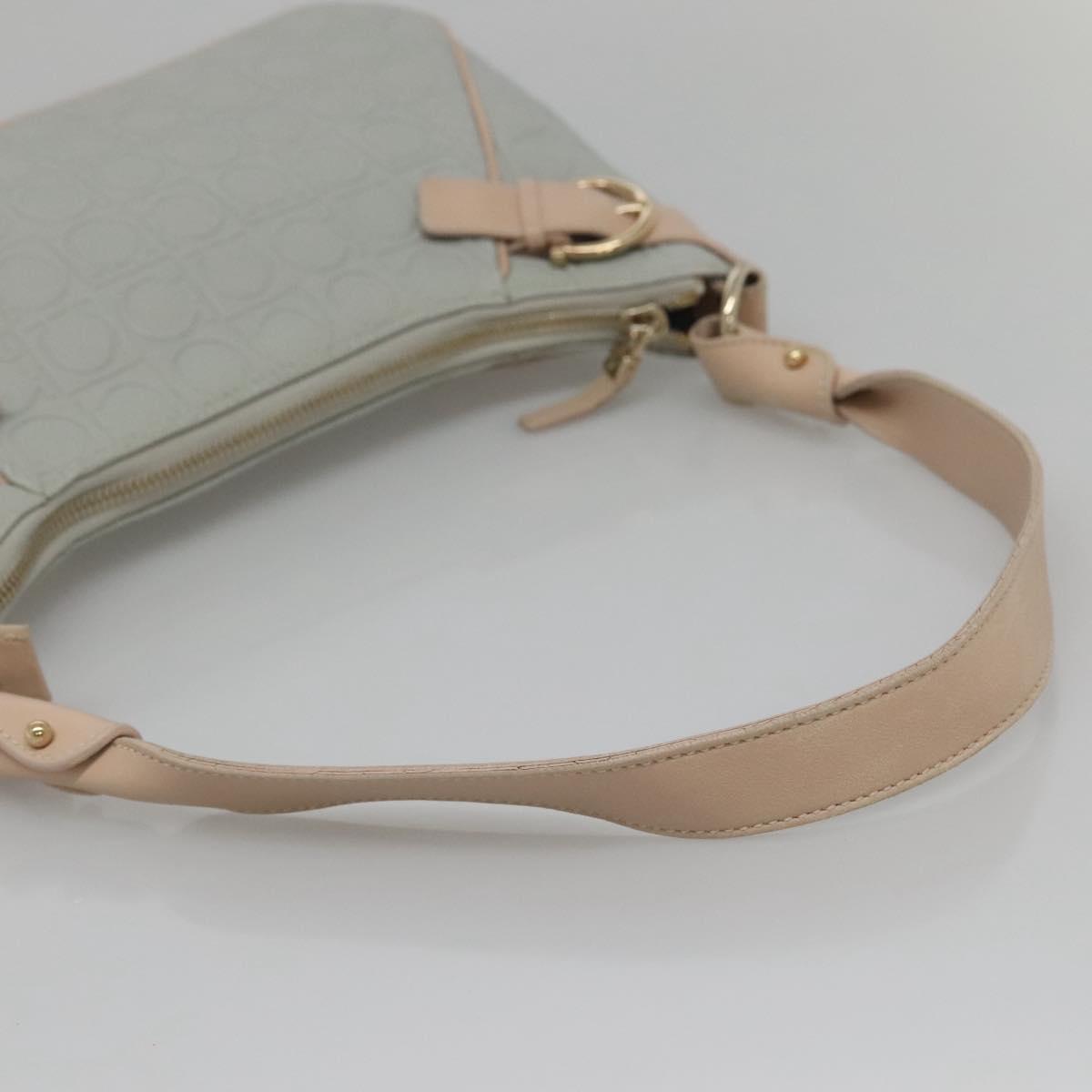 Salvatore Ferragamo Gancini Shoulder Bag Leather Gray Beige gold Auth 140541