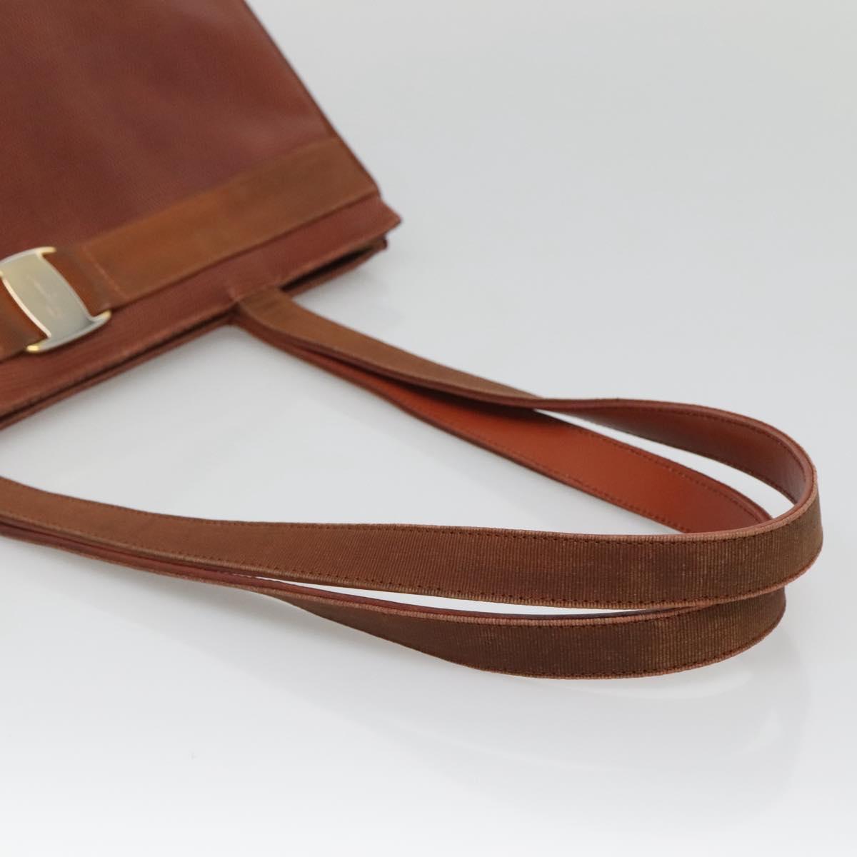 Salvatore Ferragamo Vala Shoulder Bag Leather Brown Gold Auth 140542