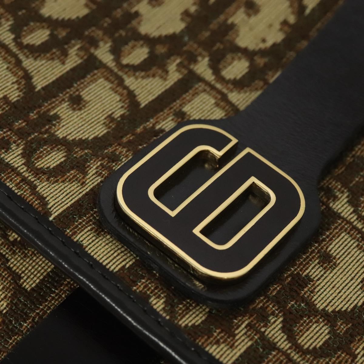 Christian Dior Trotter Canvas Shoulder Bag Brown Gold Auth 140545