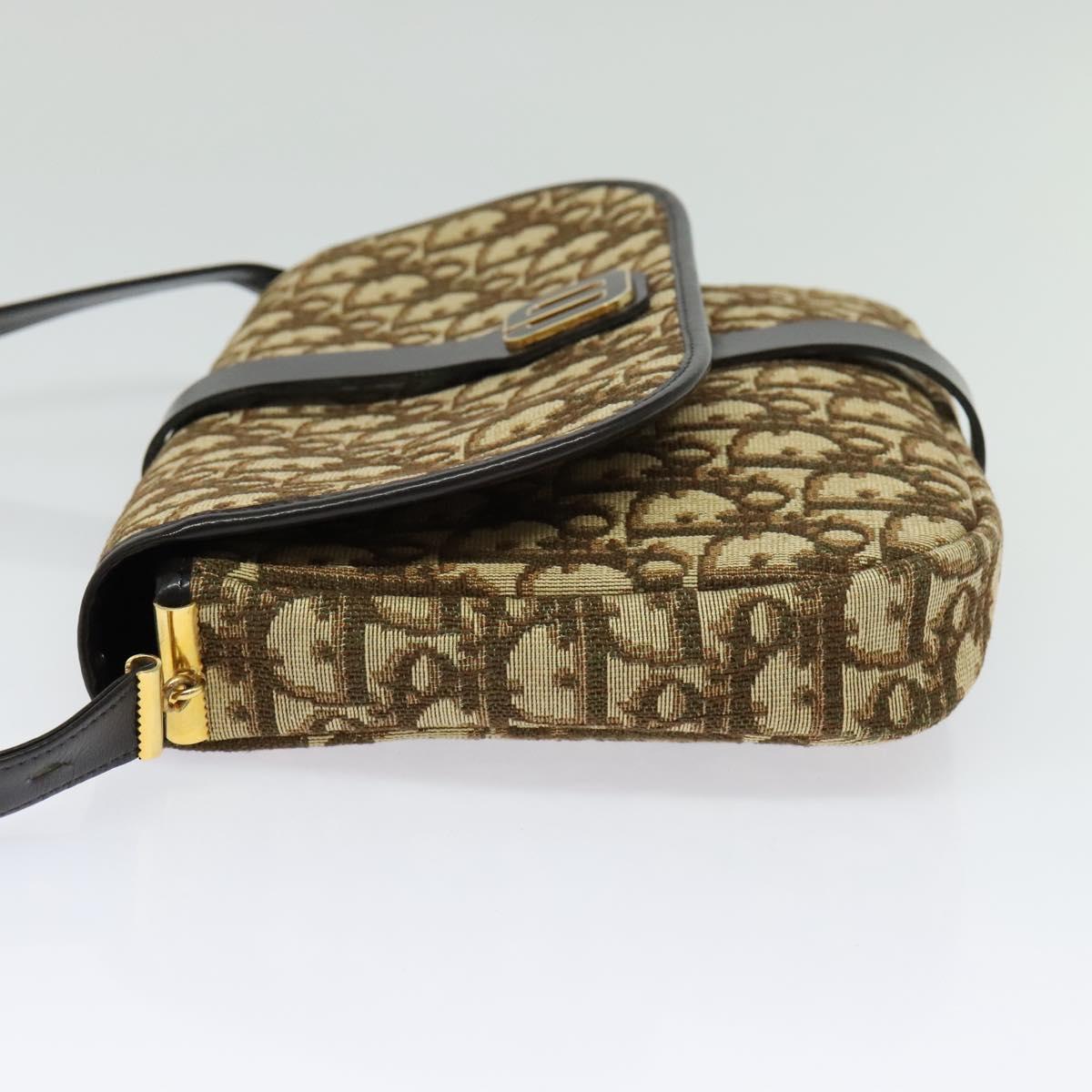 Christian Dior Trotter Canvas Shoulder Bag Brown Gold Auth 140545
