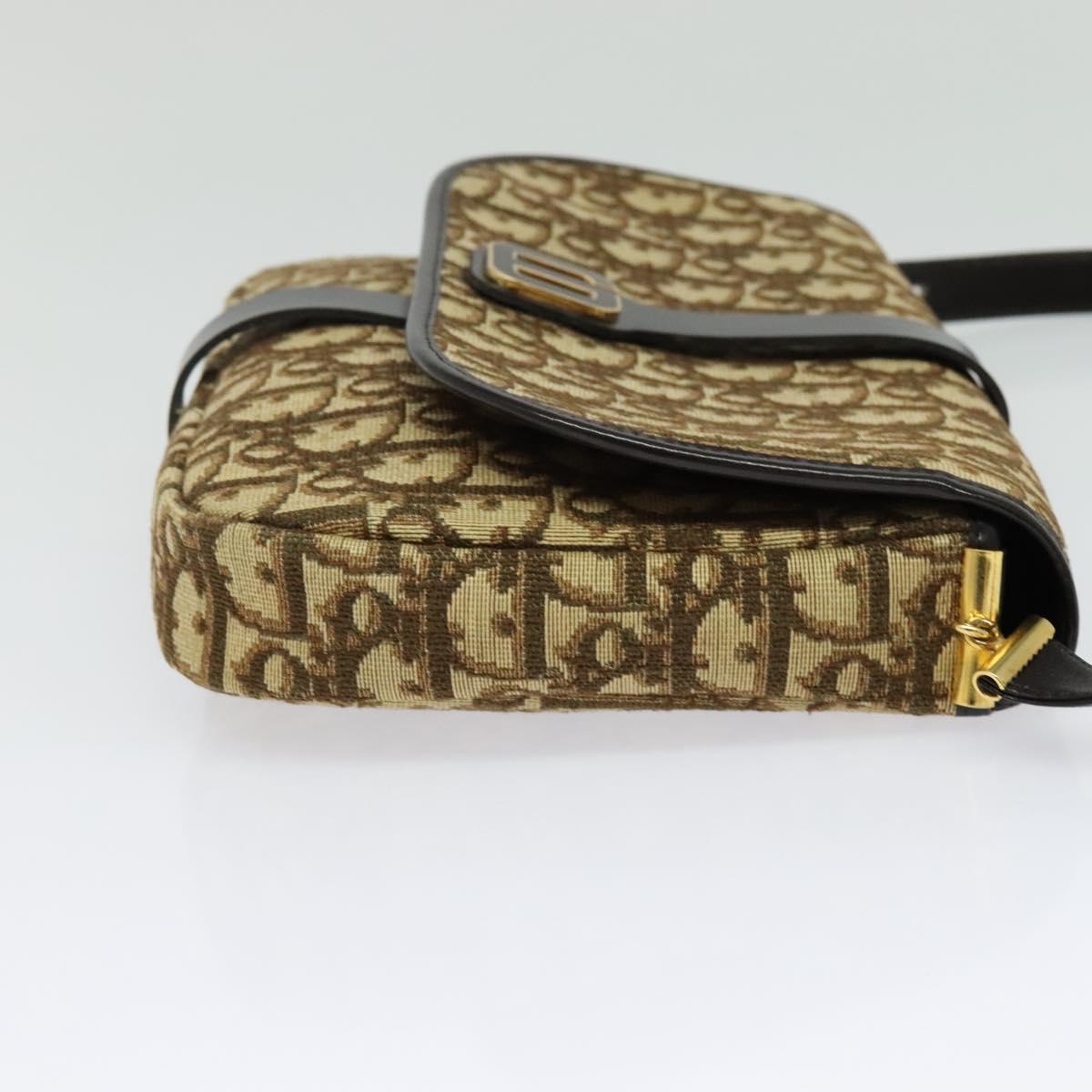 Christian Dior Trotter Canvas Shoulder Bag Brown Gold Auth 140545