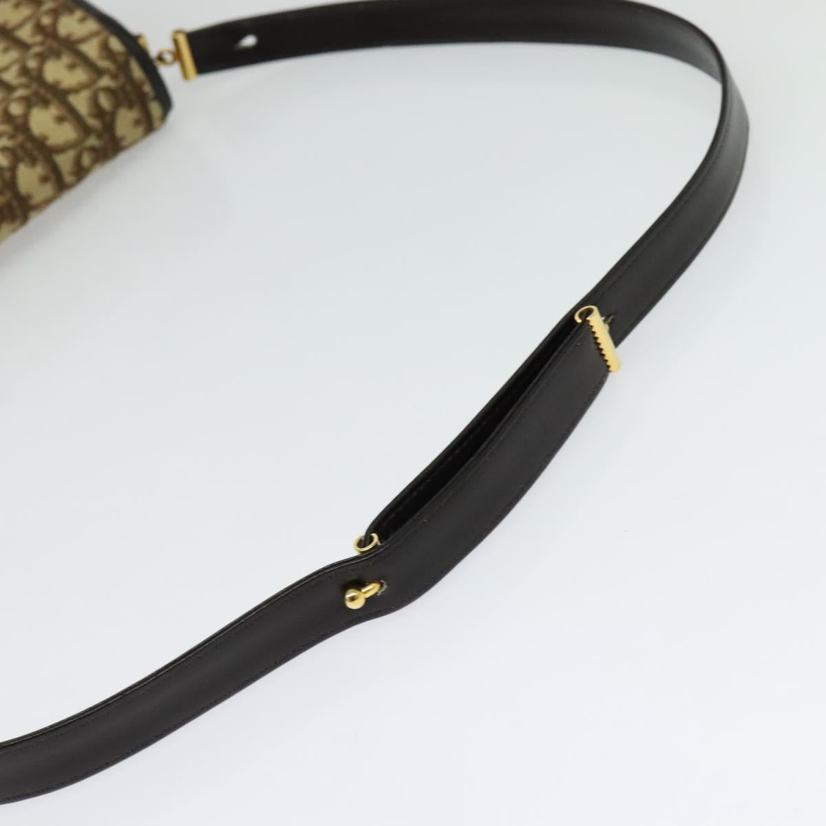 Christian Dior Trotter Canvas Shoulder Bag Brown Gold Auth 140545