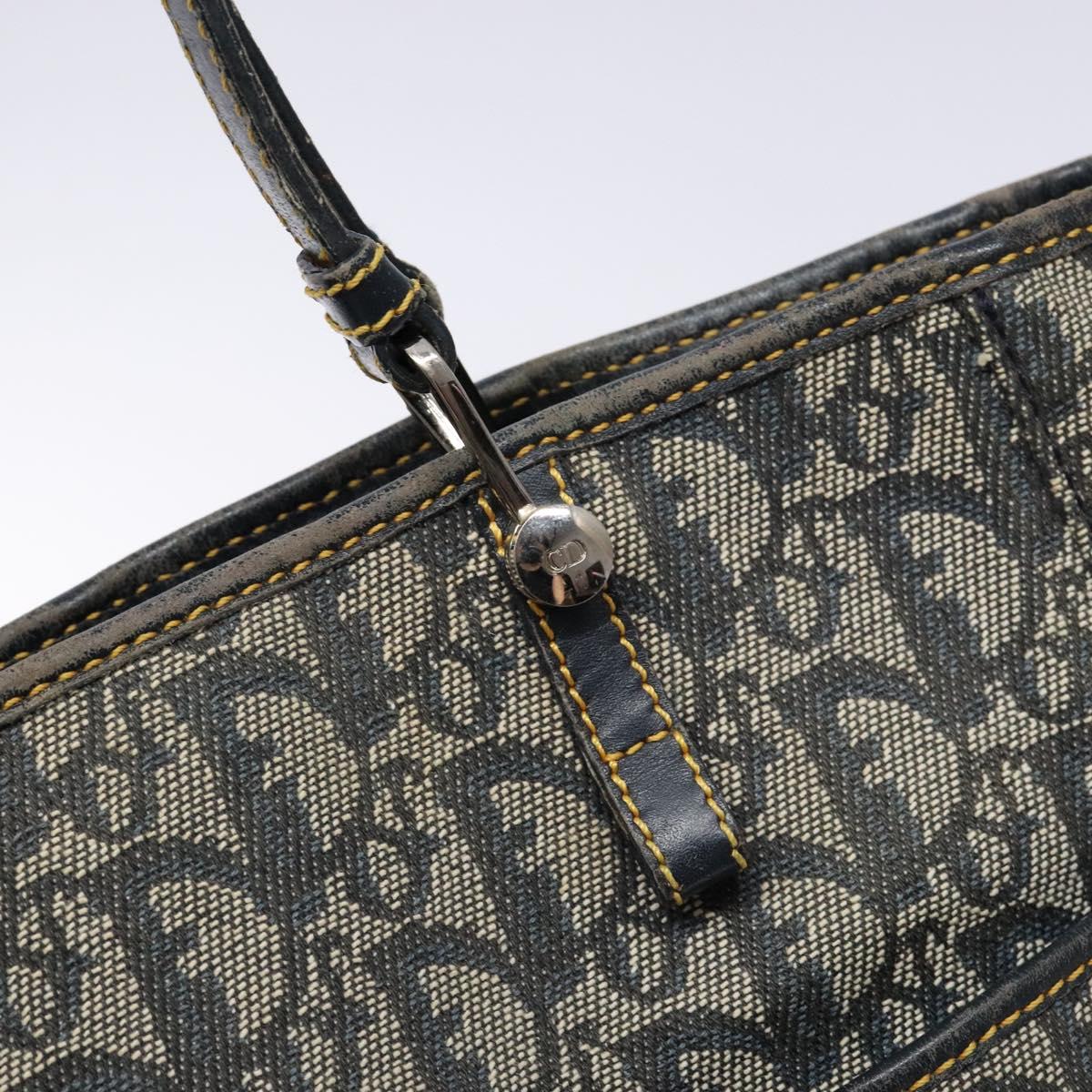 Christian Dior Trotter Canvas Tote Bag Navy Silver Auth 140546