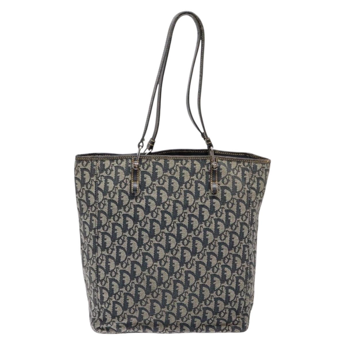 Christian Dior Trotter Canvas Tote Bag Navy Silver Auth 140546