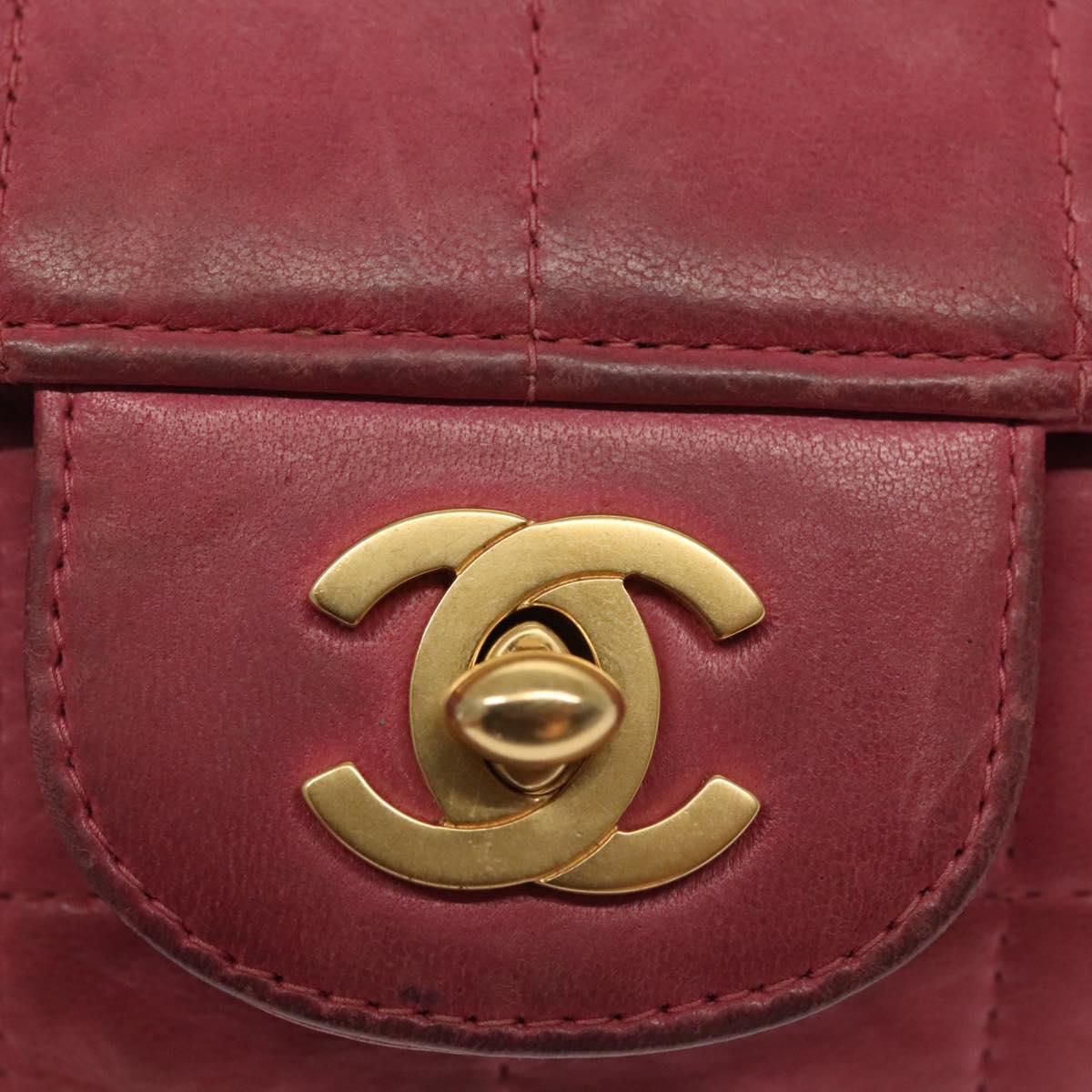 CHANEL Choco Bar Chain Shoulder Bag Leather Pink Gold CC Auth 140548