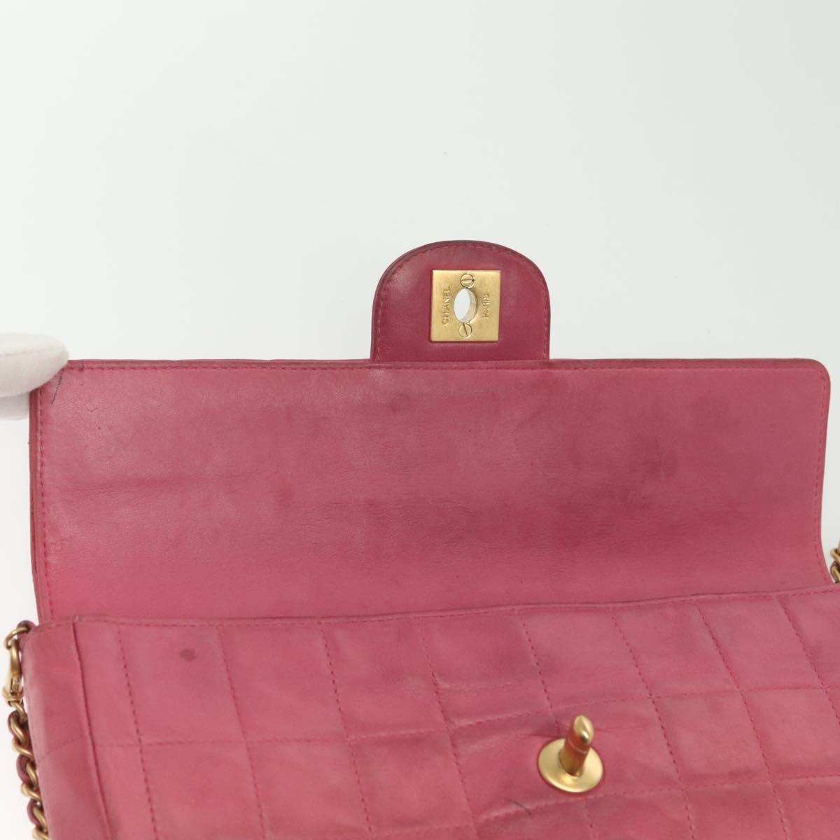 CHANEL Choco Bar Chain Shoulder Bag Leather Pink Gold CC Auth 140548