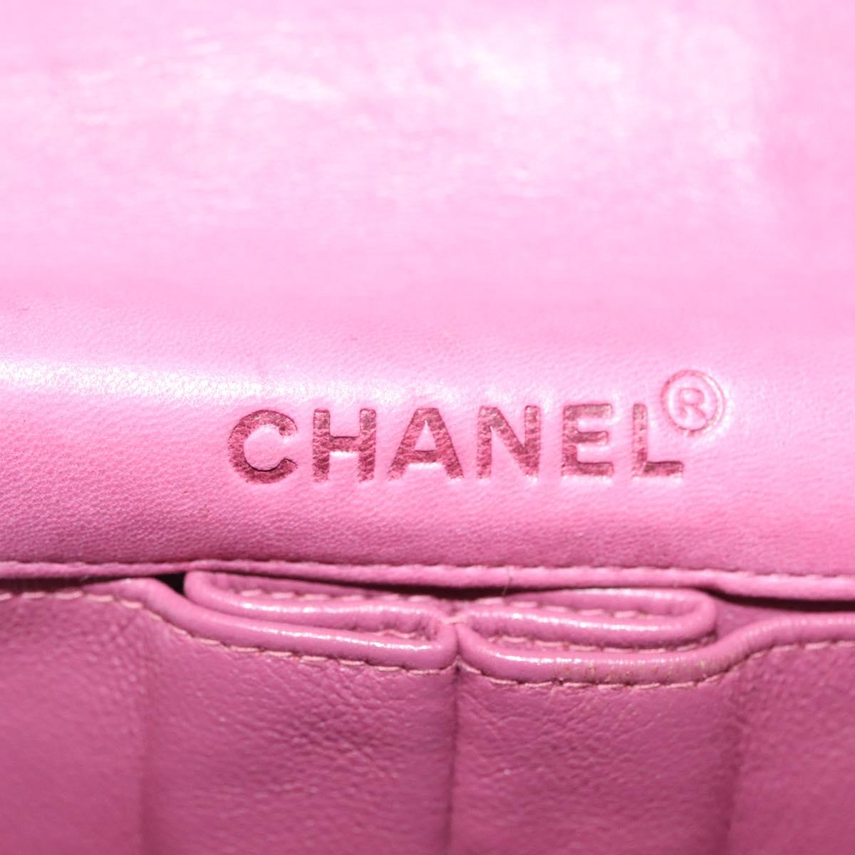 CHANEL Choco Bar Chain Shoulder Bag Leather Pink Gold CC Auth 140548