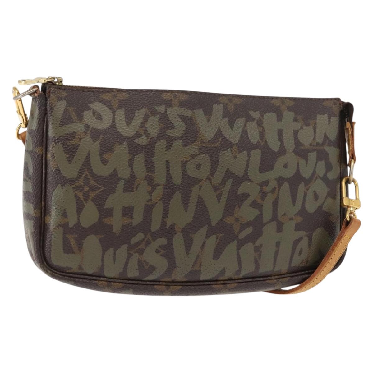 LOUIS VUITTON Graffiti Pochette Accessoires Pouch Khaki M92191 LV Auth 140580
