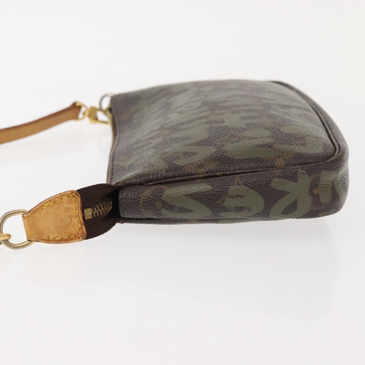 LOUIS VUITTON Graffiti Pochette Accessoires Pouch Khaki M92191 LV Auth 140580