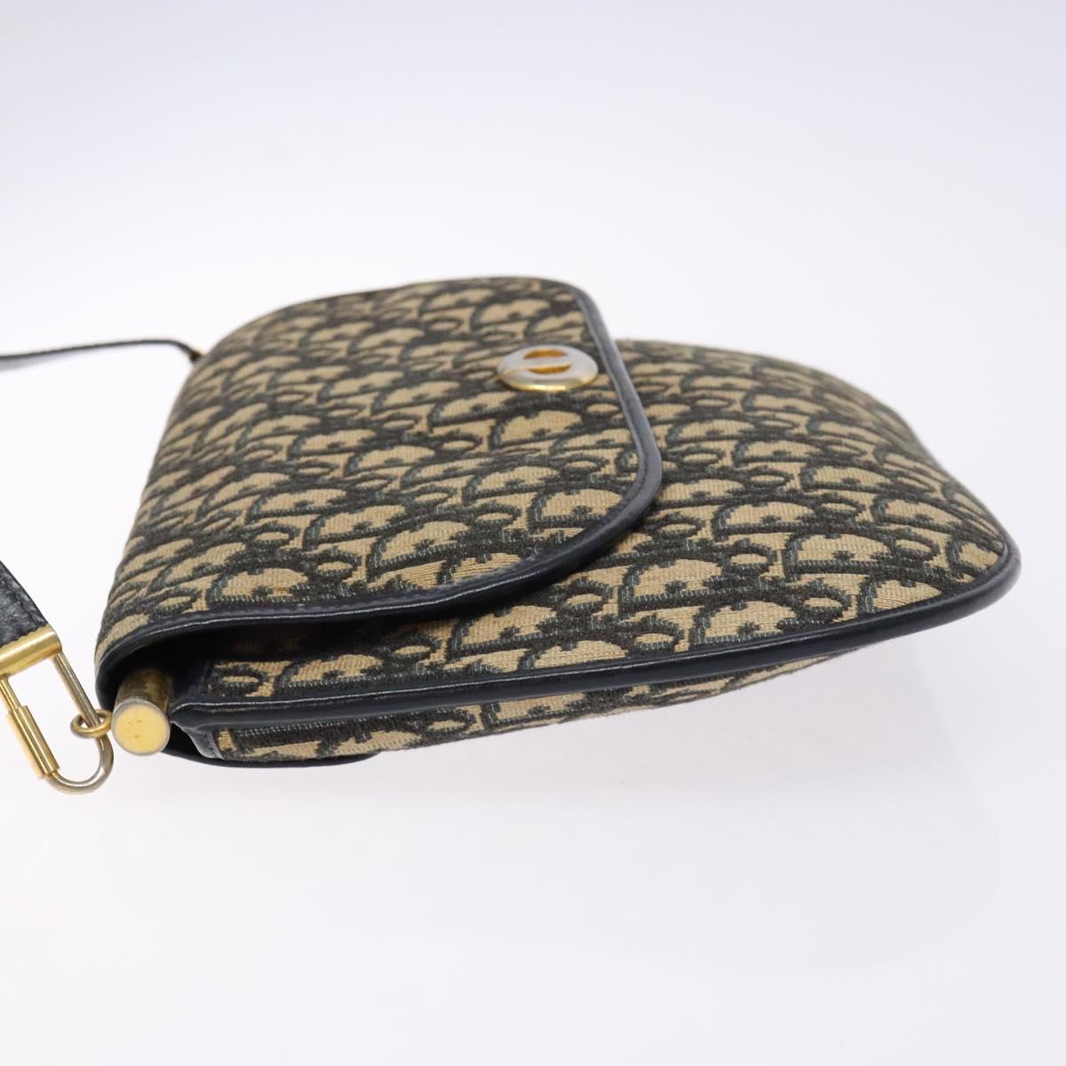 Christian Dior Trotter Canvas Shoulder Bag Navy Gold Auth 140606
