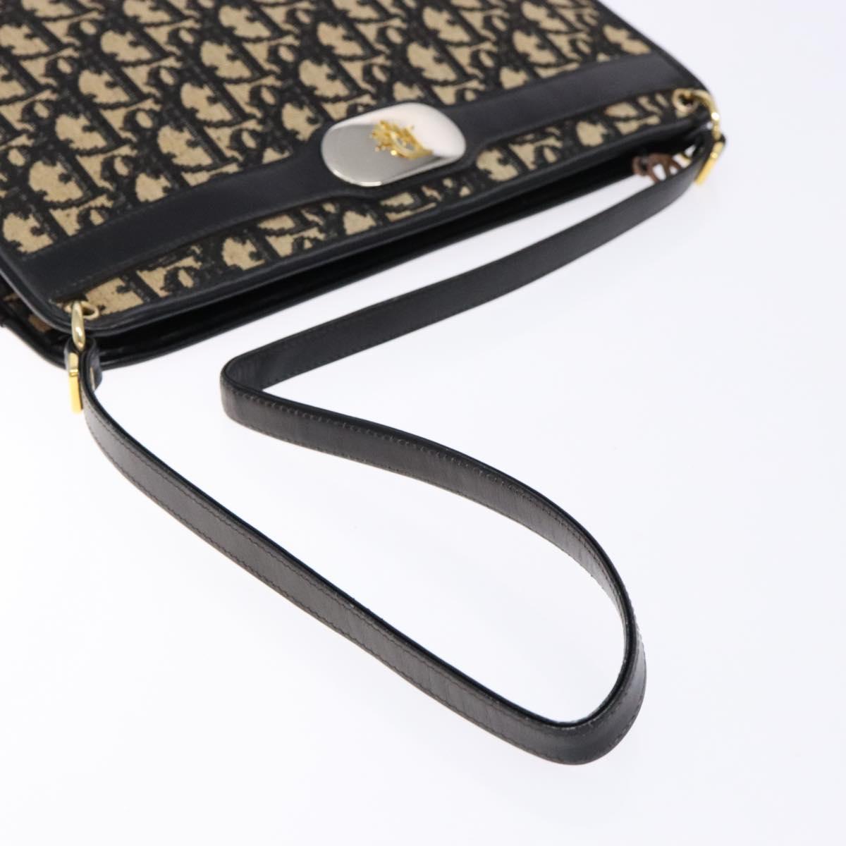 Christian Dior Trotter Canvas Shoulder Bag Navy Gold Auth 140607