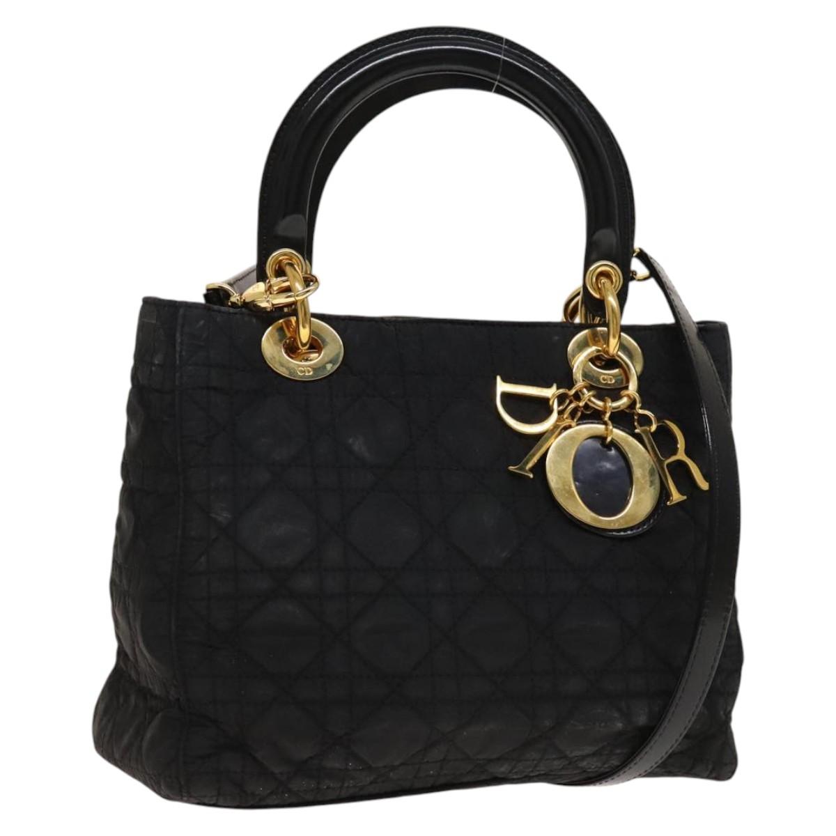 Christian Dior Canage Hand Bag Nylon 2way Black Gold Auth 140608