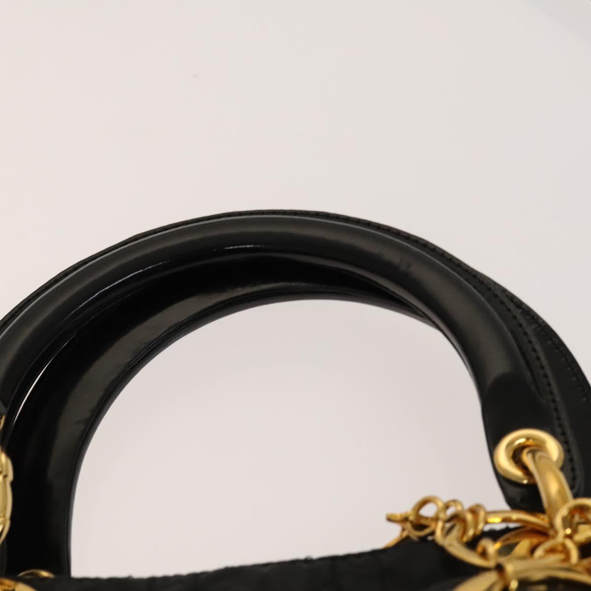 Christian Dior Canage Hand Bag Nylon 2way Black Gold Auth 140608