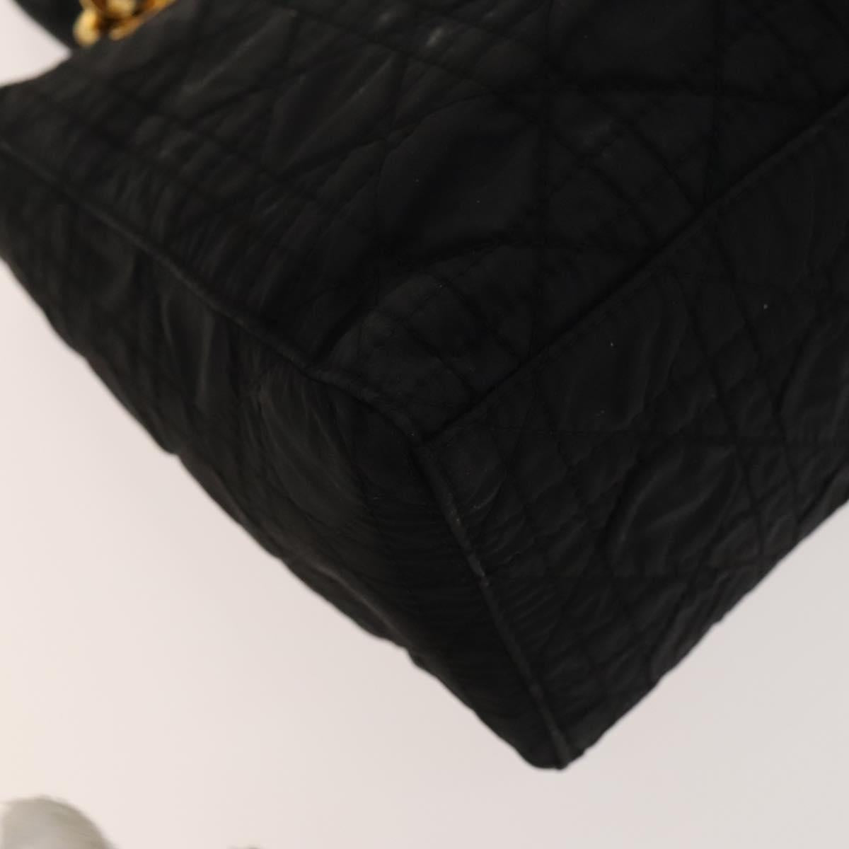 Christian Dior Canage Hand Bag Nylon 2way Black Gold Auth 140608
