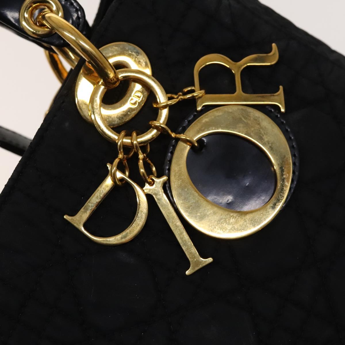 Christian Dior Canage Hand Bag Nylon 2way Black Gold Auth 140608
