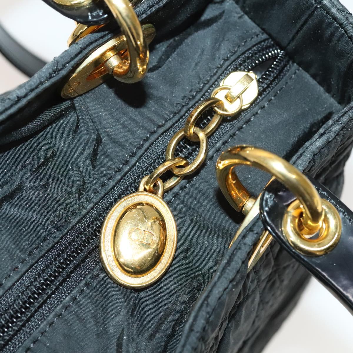 Christian Dior Canage Hand Bag Nylon 2way Black Gold Auth 140608