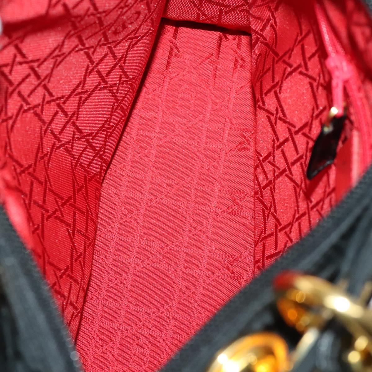 Christian Dior Canage Hand Bag Nylon 2way Black Gold Auth 140608
