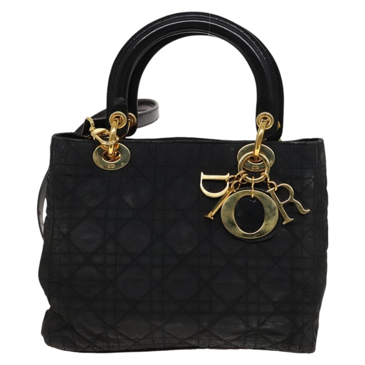 Christian Dior Canage Hand Bag Nylon 2way Black Gold Auth 140608