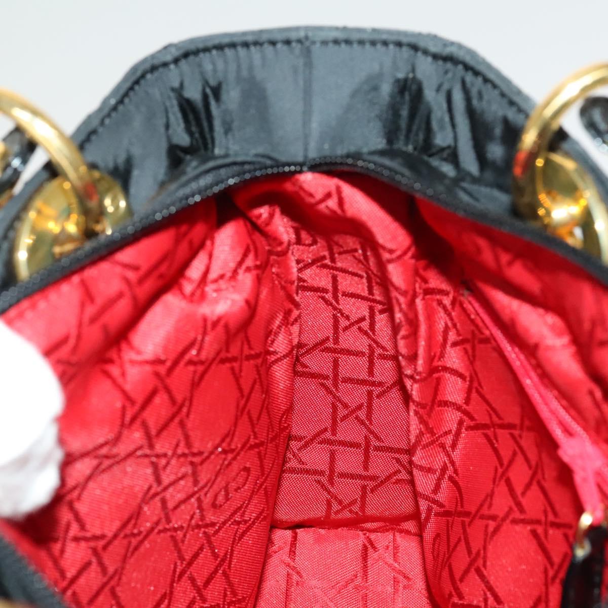 Christian Dior Canage Hand Bag Nylon 2way Black Gold Auth 140608