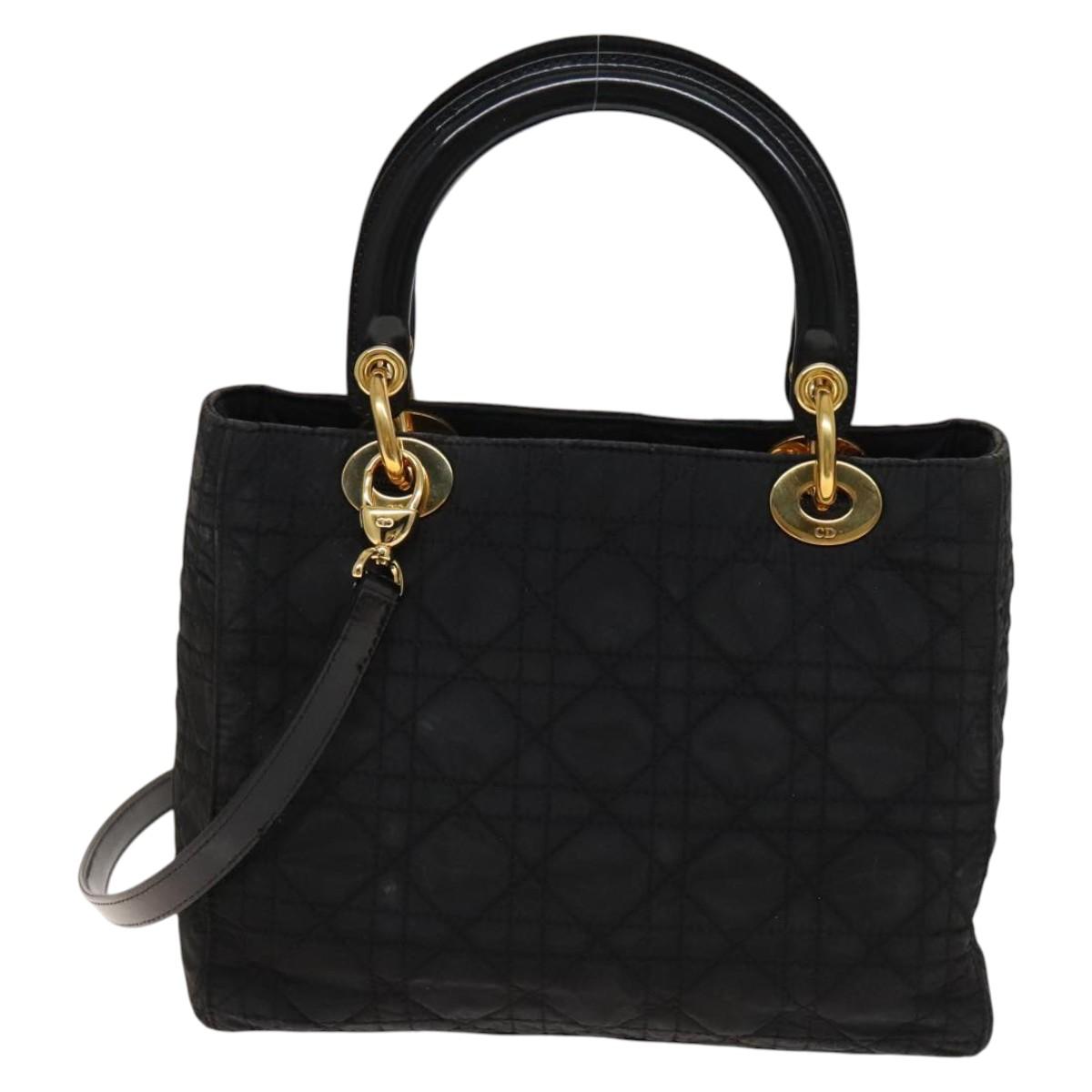 Christian Dior Canage Hand Bag Nylon 2way Black Gold Auth 140608