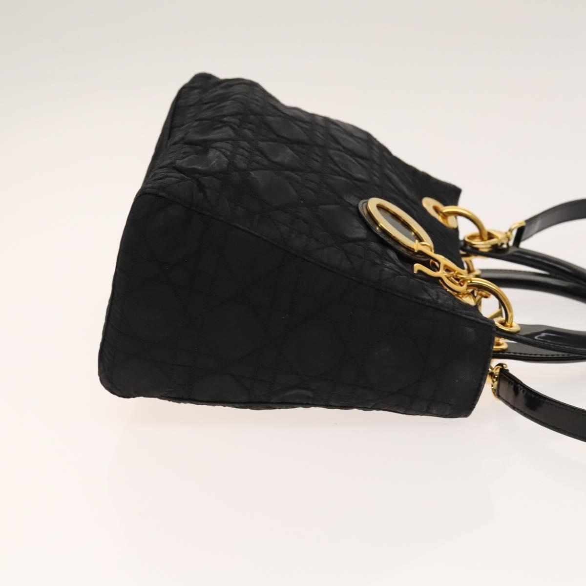 Christian Dior Canage Hand Bag Nylon 2way Black Gold Auth 140608